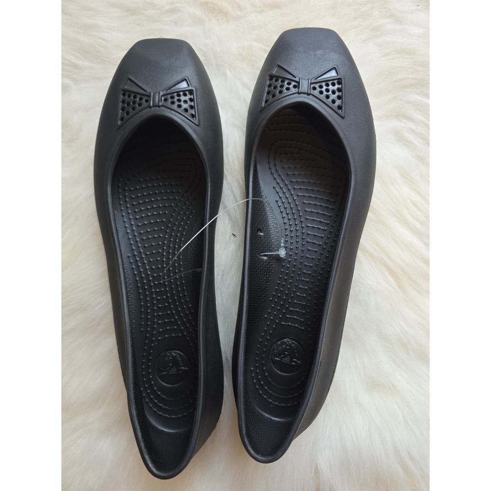 Crocs Rio Flat, Black Womens Size 8 Ballet Flat Bow
